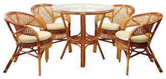 Check out our wicker dining table selection for the very best in unique or custom, handmade pieces from our kitchen & dining tables shops. 5 Piece Pelangi Dining Rattan Wicker Armchairs And Round Table Glass Top Tropical Dining Sets By Rattanusa