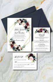 Burgundy And Navy Blue Wedding Invitation Suite Template Wedding Invitation Blue Wedding Invitations Navy Blue Wedding Invitations Square Wedding Invitations