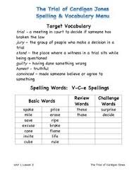 The Trial Of Cardigan Jones Spelling Vocab List Journeys Vocabulary List Vocabulary Vocabulary Menu
