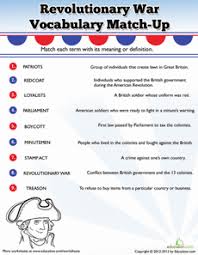 Revolutionary War Vocabulary Worksheet Education Com Social Studies Worksheets Social Studies Lesson Plans Social Studies Middle School