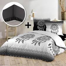 Douceur D Interieur Pack Attrape Reves 100 Coton Parure De Couette 200x200 Cm Drap Housse 140x190 Cm Blanc Et Noir Charbon Housse De Couette Housse De Couette 200x200 Housse De Couette 220x240