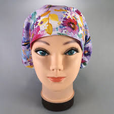 Floral Euro Scrub Cap: Purple Pink Flower Surgical Hat (satin Lined Option) 