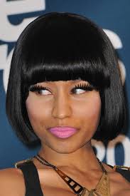 Nicki minaj bob haircut for black women: Nicki Minaj Straight Black Blunt Bangs Bob Hairstyle Steal Her Style