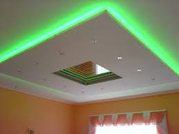 Plasterboard Ceiling Finishing Design Ideas For Apartment Green Neon Backlight Of The Cosmic Ceiling Co Ceiling Design False Ceiling Design Led Ceiling Lights