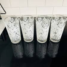 Set of 6dishwasher safemade in india dimensions: Vintage 1960 S 4 Water Glasses Farmhouse Collectible Display Kitchen Serving 5 Tall 2 3 4 Across The Top 10 Oz White Doves Flowers Carol S True Vintage And Antiques