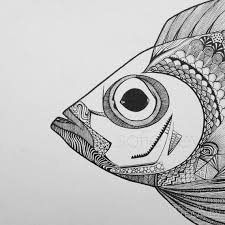 Bigeye Black And White Geometric Fish Illustration A4 Art Print Fish Illustration Fish Drawings Fish Art
