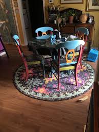 Colorful Kitchen Table Chairs Using Homemade Chalk Paint From Sample Size Paint Kitchen Colors Homemade Chalk Paint Colorful Kitchen Tables