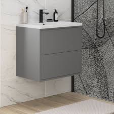 Vanity units are the perfect addition to any bathroom, providing extra storage without encroaching on your floor space. Btl Perla 600mm 2 Drawer Wall Hung Vanity Unit Inc Basin Matt Grey