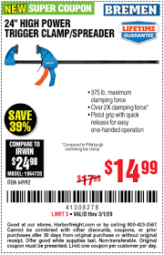 Bremen 24 In High Power Trigger Clamp Spreader For 14 99 In 2020 Harbor Freight Tools Higher Power Bremen
