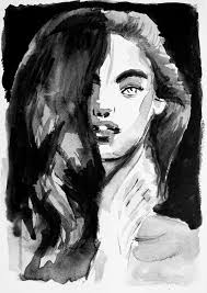 Black And White Watercolor Portrait Black And White Portrait 3 Original Loose Watercolor Portrait B W Female Woman Girl Misterious Abstract Contemporary Painting Monocrome Watercolor Portraits Black And White Portraits Black And White Pictures