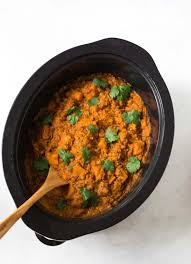 Plant protein pow right here! Red Lentil Curry With Sweet Potatoes Slow Cooker