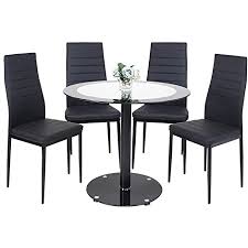 Compare prices on popular products in kitchen & dining. Beliwin Dining Table And 4 Chairs Black Glass Round Dining Table And High Back Chairs With Soft Padded Seat Dining Set For Kitchen And Living Room Amazon Co Uk Home Kitchen