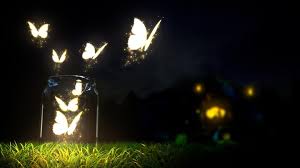 glowing erflies in a mason jar
