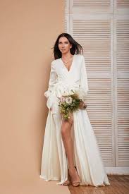 White Maxi Wrap Dress Long Sleeve Dress Bridesmaid Dress White Etsy In 2020 Casual Wedding Dress Vintage Wrap Dress Silk Wedding Dress