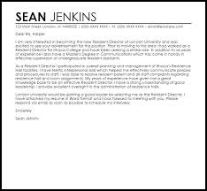 Resident Director Cover Letter Sample Cover Letter Templates Examples