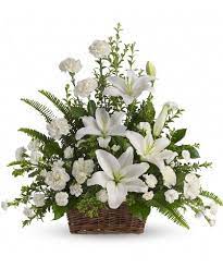 Maybe you would like to learn more about one of these? Peaceful White Lilies Basket Basket Flower Arrangements Funeral Floral Arrangements Fresh Flowers Arrangements