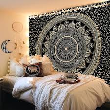 This style is the ideal aesthetic for those who want their homes to be vibrant, interesting and unique; Amazon Com Fabqual Wall Tapestry For Bedroom Aesthetic Tapestry Hippie Boho Tapestry Indie Tapestry Bohemian Mandala Tapestry Cool Spiritual Trippy Large Tapestry Wall Hanging Black Tapestry Queen 85x90 In Home Kitchen