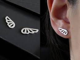 Angel Wing Earrings Gift For Her Small Wing Studs Surgical Etsy In 2020 Surgical Steel Earrings Wing Earrings Angel Wing Earrings