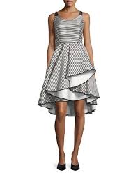 Halston Heritage Scoop Neck Striped Cocktail Dress W Dramatic Skirt Casual Cocktail Dress Dresses Long Cocktail Dress
