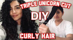 If the cut is not as even as you'd like it to be, you can try putting it in a ponytail and trimming it again. Diy Triple Unicorn Hair Cut On Curly Hair How To Get Layers For Extreme Volume Youtube