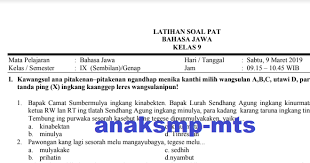 Latihan soal uas bahasa jawa kelas 7 smp/mts semester 1. Soal Pat Bahasa Jawa Kelas 9 Anak Smp Mts