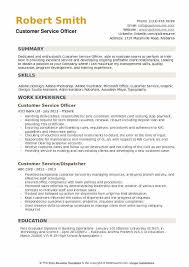 customer service officer resume samples