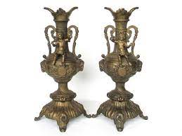 Brass candle holders contemporary design set/2 | 2.75d x5h | item no. Set Of 2 Ornate Antique Brass Putti Candlestick Holders Upperdutch