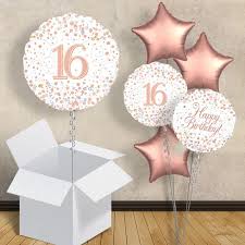 Low priced quality helium balloons in a box delivered in the uk available for next day delivery. Rose Gold And White 16th Birthday 18 Balloon In A Box
