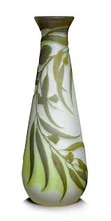 Emile Galle Vase C 1900 White Glass With Green Overlay Etched With Eucalyptus Decoration Signed Galle H 50 Cm Galle Art Nouveau Vase
