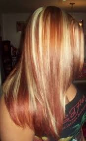 Red Hair With Chunky Blonde Highlights Land In Nails Red Hair With Blonde Highlights Hair Styles Chunky Blonde Highlights