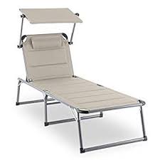 Blumfeldt Amalfi Outdoor Portable Folding Lounge Chair 5 Reclining Positions Sunshade Adjustable Pillow Resistant Polyester Cover Beige Lounge Chair Outdoor Folding Lounge Chair Outdoor Chairs