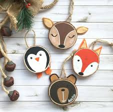 Hand Painted Wood Slice Christmas Ornaments Wood Christmas Ornaments Penguin Decor Christmas Wood