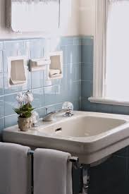 Vintage style bathroom decorating ideas & tips. Pre Holiday Spruce Up The Vintage Blue Tile Bathroom Blue Bathroom Tile Blue Bathroom Decor Vintage Blue Tile Bathroom