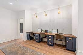 Maybe you would like to learn more about one of these? Wood Desk Top On Navy Blue File Cabinets Transitional Den Library Office
