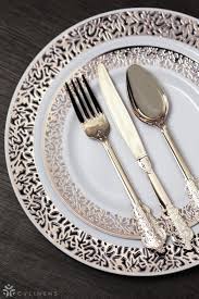 Rose Gold Heavyweight Dishware And Utensils Perfect For Weddings Baby Showers And Spec Wedding Rose Gold Theme Rose Gold Wedding Table Plastic Plates Wedding