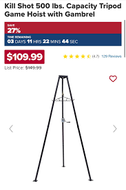 Came across this tripod hoist from discount ramps. Seems like a relatively  budget friendly option for hanging a deer when compared to the price of  lumber. I found some videos of assembly
