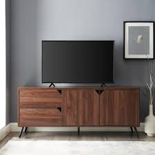 Walker Edison Furniture Company 60 In Dark Walnut Composite Tv Stand 65 In With Adjustable Shelves Hd8102 The Home Depot In 2020 Walker Edison Furniture Company Mid Century Tv Console Wood Tv Console