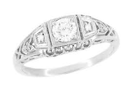 Art Deco Sterling Silver Antique Filigree Diamond Engagement Ring — Antique Jewelry Mall