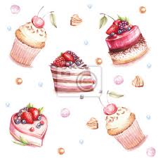 Für die feierliche stimmung sorgen marmormuster im teig, konfetti in der glasur und soße oder sirup zum kuchen. Satz Von Verschiedenen Sorten Von Kuchen Hand Zeichnen Aquarellabbildung Fototapete Fototapeten Kostlich Platzchen Muffin Myloview De