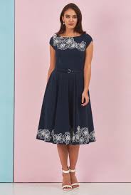 Floral Embellished Trim Cotton Knit Dress Cotton Knit Dresses Flared Skirt Dress Embellished Dress