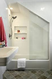 Guest Bath Tile Everything In A Shower With Sloped Ceilings Add Shampoo Niche Attic Bathroom Small Attic Bathroom Slanted Ceiling