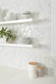 Having a kitchen with square tile backsplash combined with wooden kitchen stuff and white kitchen cabinet will give you an impression of an elegant kitchen look. Marble Art 1 5 In Hexagon Ceramic Mosaic In 2020 Kitchen Backsplash Designs Kitchen Tiles Backsplash Home Decor Kitchen