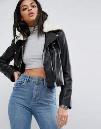 Buy It Now Asos Leather Biker Jacket With Removable Borg Collar Black Leather Jacket By Asos Collectio Leather Jackets Women Fashion Latest Fashion Clothes