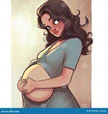 Pregnant Woman, Smiling, with Hands on Her Round Belly in Cartoon or Comic  Book Style. Generative AI (Real 300 DPI). Stock Illustration - Illustration  of belly, face: 279775138