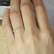 Petite Diamond Wedding Ring In 14k Rose Gold Half Eternity Etsy Diamond Anniversary Rings Dainty Diamond Wedding Bands Diamond Wedding Bands