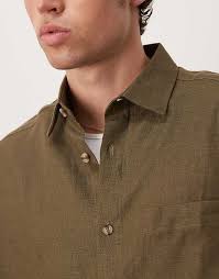asos ASOS DESIGN 100% linen boxy oversized shirt in khaki Online Sale