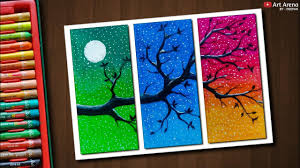 Four seasons drawing with oil pastel. Masking Tape Multiple Drawing Technique With Oil Pastels For Beginners Step By Step Youtube Oil Pastel Art Oil Pastel Techniques Oil Pastel Drawings Easy