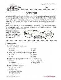 15 grade 3 english language rts reading omprehension spring 2013 released items: Healthy Food Reading Passage Questions Nutrition Printable Grades 1 2 Teachervision