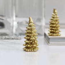 Set Of 3 Gold Christmas Tree Candles