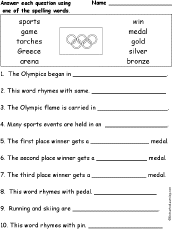 Challenge them to a trivia party! Olympics Spelling Word Questions Enchantedlearning Com